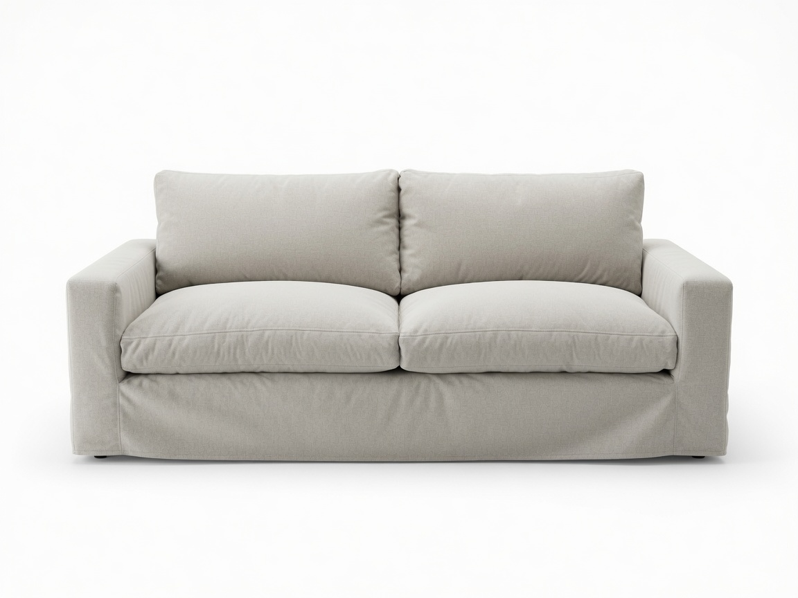 Beige boxy slipcover sofa